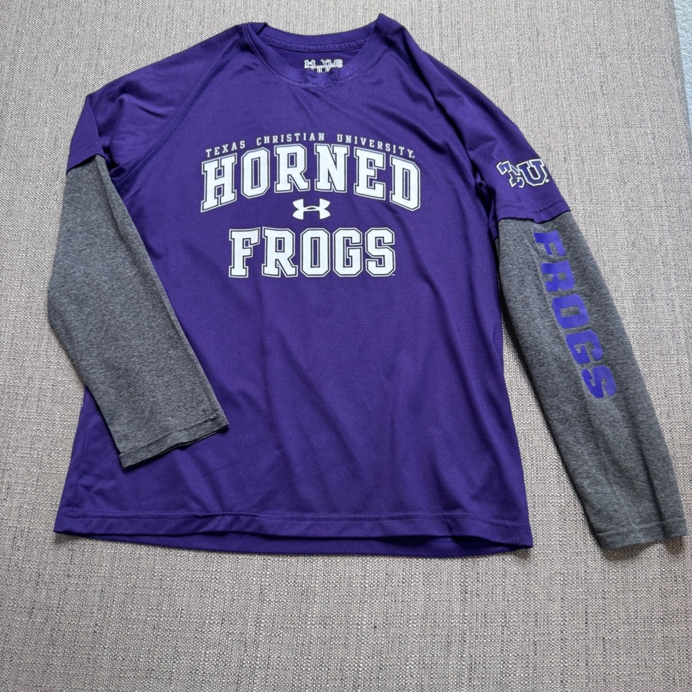 Under Armour TCU Horned Frogs Kids YLG Purple Layered Long Sleeve Shirt HeatGear